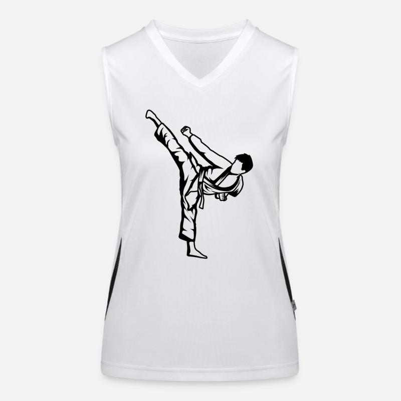 Karate Junge Zeichnung Funktionelles Kontrast-Tank Top für Frauen
