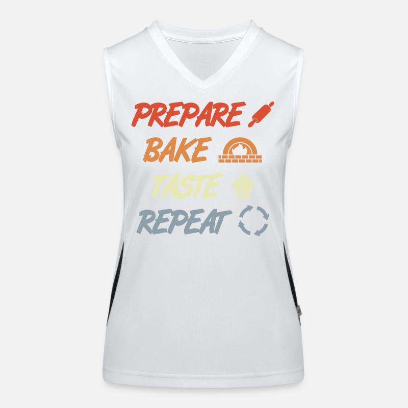 Prepare Bake Taste Repeat Funktionelles Kontrast-Tank Top für Frauen