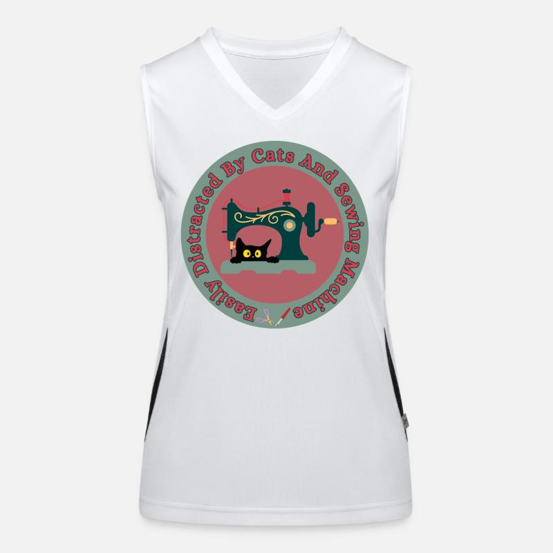 Katze an Nähmaschine Retro Funktionelles Kontrast-Tank Top für Frauen