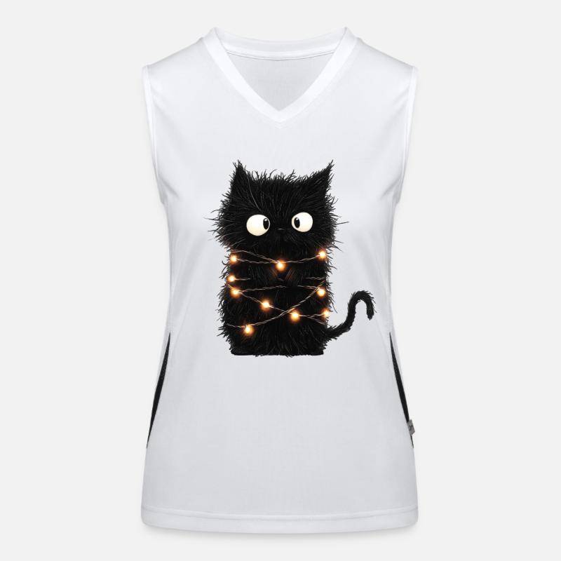 Lustige Lichterkette Katze Weihnachtsbaum Geschenk Funktionelles Kontrast-Tank Top für Frauen