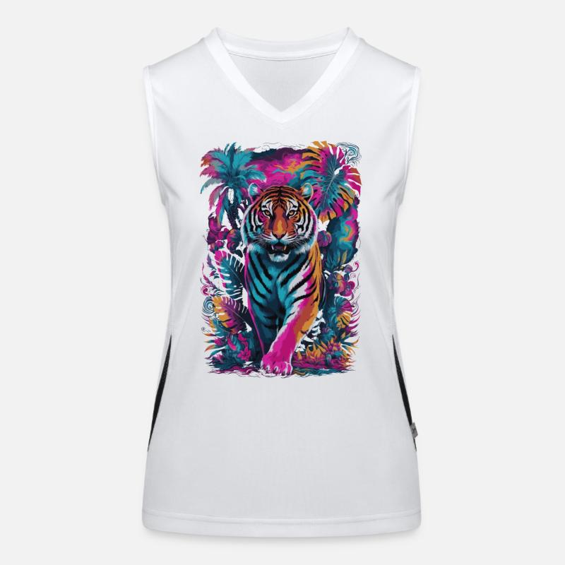 Psychedelischer Tiger im lebendigen Dschungel-Design Funktionelles Kontrast-Tank Top für Frauen