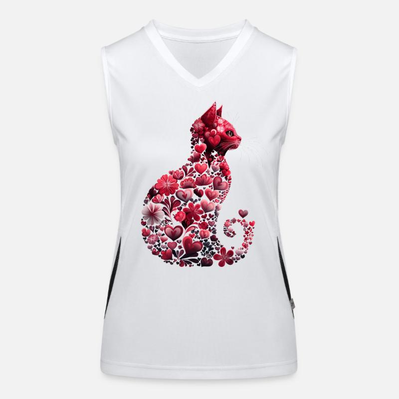 Chat romantique coeurs et fleurs Chat Saint-Valentin Débardeur respirant contrasté Femme