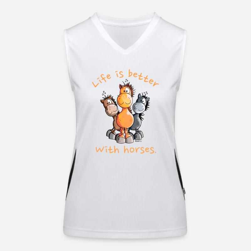 Life IS Better With Horses Pferde Cartoon Funktionelles Kontrast-Tank Top für Frauen
