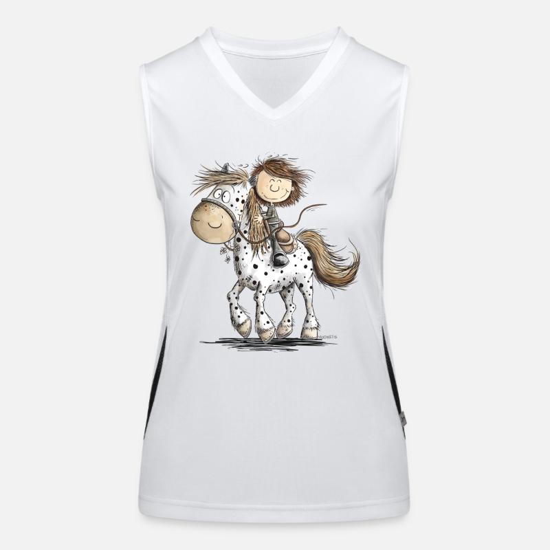 Drolliges Pferd mit Reiter Cartoon Pferdchen Funktionelles Kontrast-Tank Top für Frauen