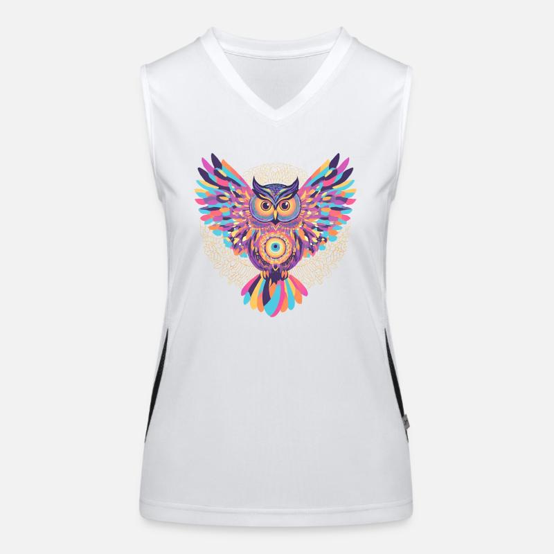 Regenbogenmandala-Eule Funktionelles Kontrast-Tank Top für Frauen