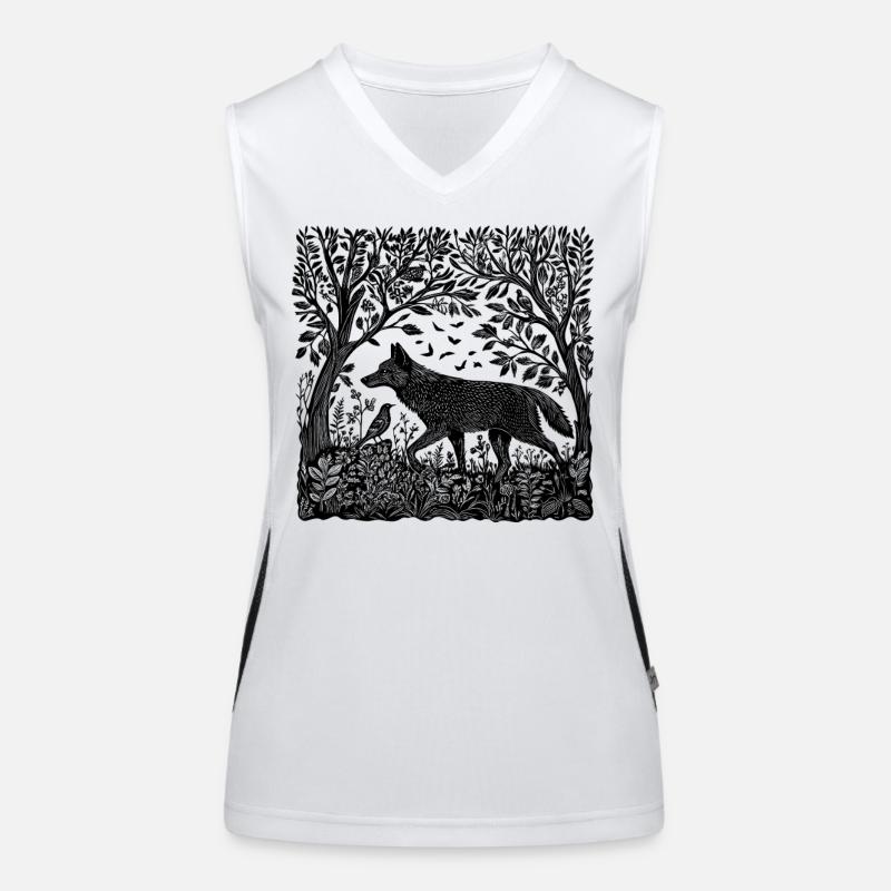 Wolf Wald Natur Wildnis Holzschnitt Geschenk Funktionelles Kontrast-Tank Top für Frauen