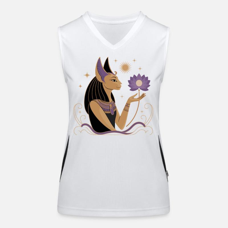 Heiterer Bastet Mit Einer Lotusblume Funktionelles Kontrast-Tank Top für Frauen