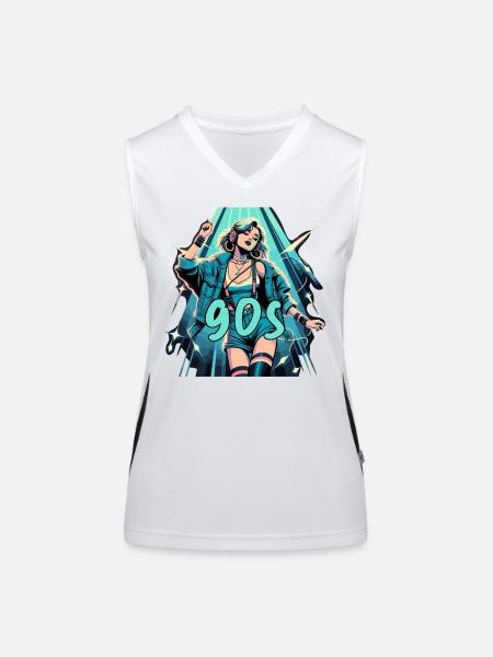 Frau tanzt Tanzen 90er Retro Disco Disko Geschenk - Funktionelles Kontrast-Tank Top für Frauen - Weiß/Schwarz - Vorne