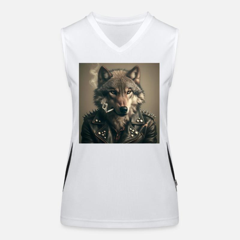Rockiger Wolf mit Lederjacke Funktionelles Kontrast-Tank Top für Frauen