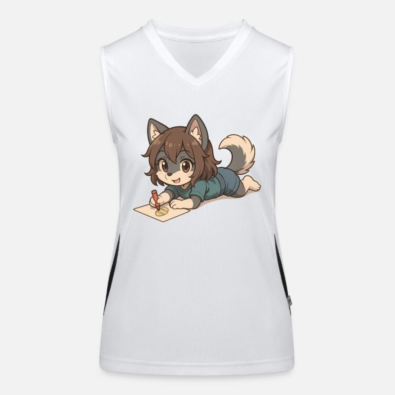 Chibi Wolf Pup – Dessin Motif Enfant Loup Débardeur respirant contrasté Femme