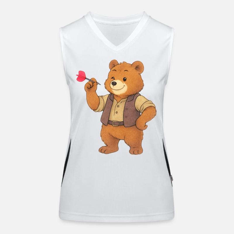 Bear playing darts Women's Functional Contrast Tank Top