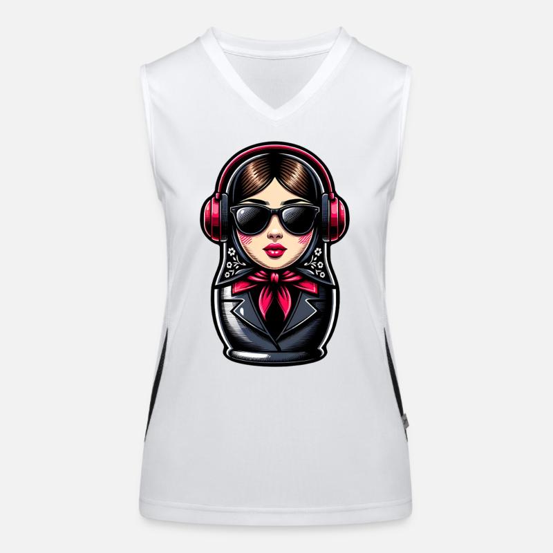 Matroschka mit Kopfhörern Funktionelles Kontrast-Tank Top für Frauen