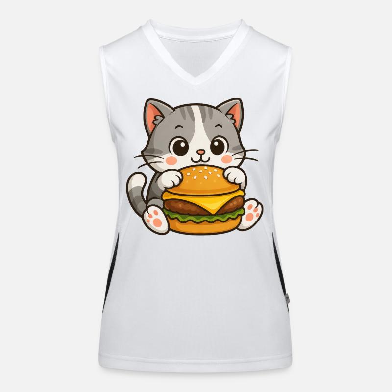Chat si mignon hamburger restauration rapide nourriture de dessin animé Débardeur respirant contrasté Femme