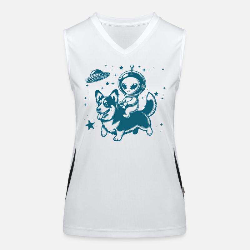 Alien and Corgi Love Funktionelles Kontrast-Tank Top für Frauen
