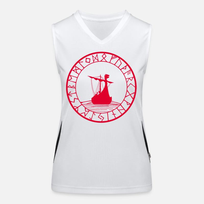 Rotes Wikinger-Langschiff und Kompass Funktionelles Kontrast-Tank Top für Frauen