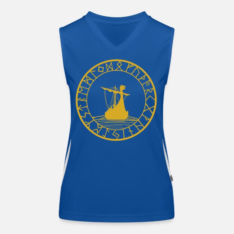 Drakkar jaune viking et boussole Débardeur respirant contrasté Femme