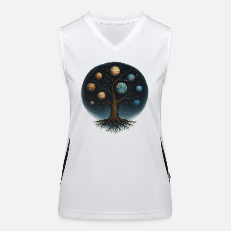 Cosmic Tree with Planet World - Women's Functional Contrast Tank Top - white/black