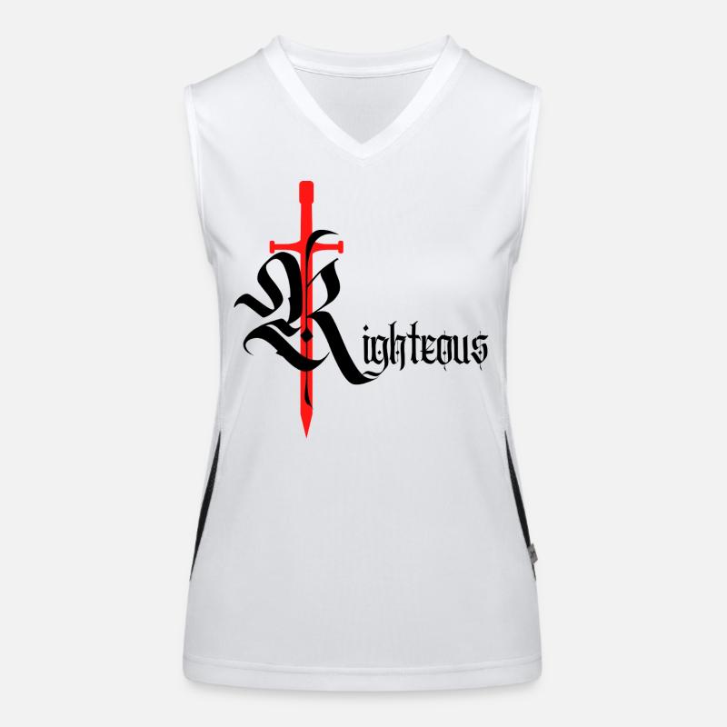 Gothic Righteous Design with Sword with black text Women's Functional Contrast Tank Top