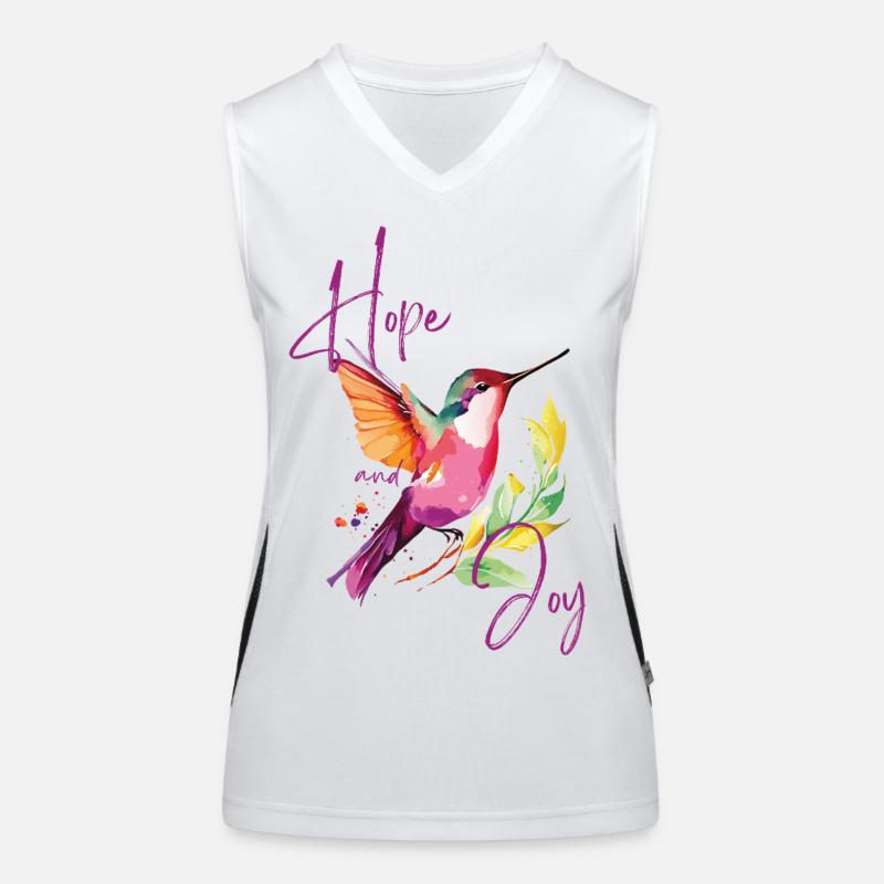 Colorful Hummingbird with Joy and Hope Patterns - Women's Functional Contrast Tank Top - white/black