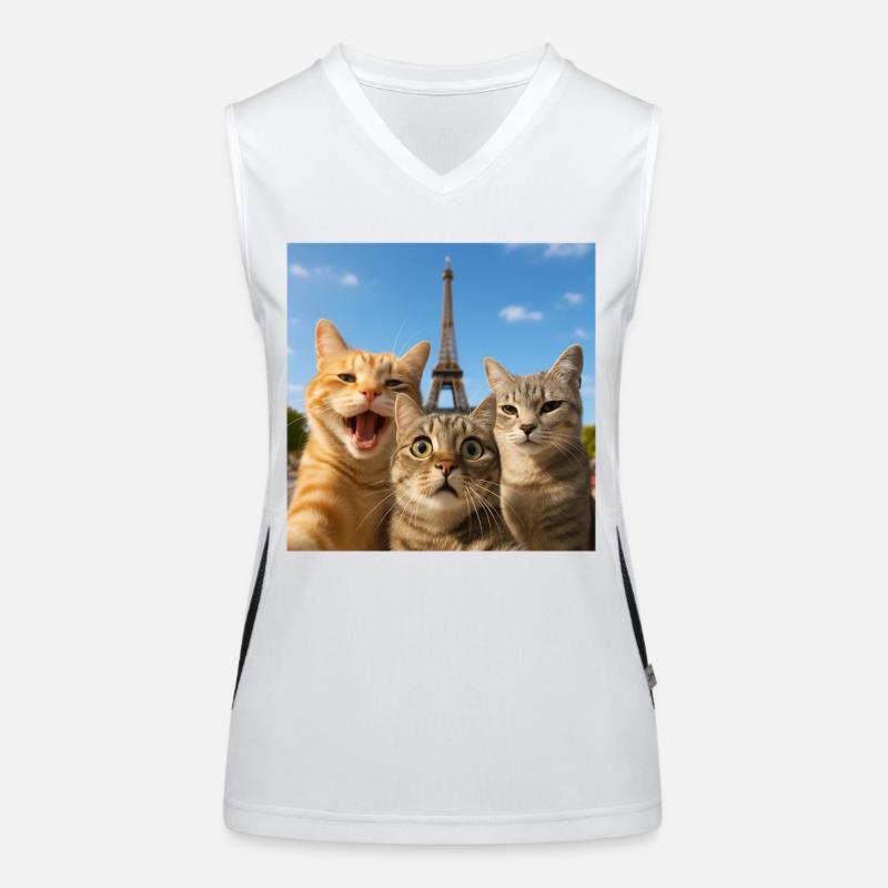 Selfie de chats à Paris Tour Eiffel Chat Selfie Cadeau Débardeur respirant contrasté Femme