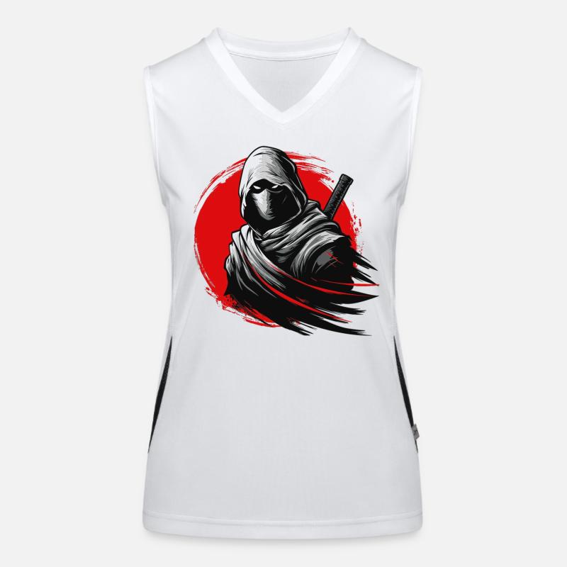 Mystical ninja with red circle background Women's Functional Contrast Tank Top