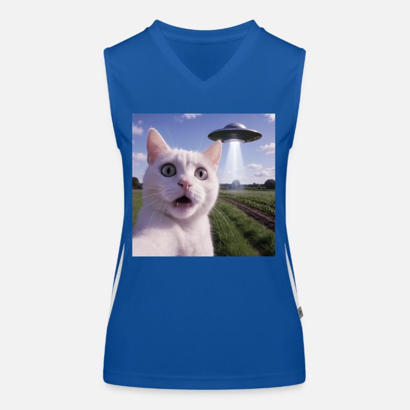 Cat Selfie With Alien Ufo Women's Functional Contrast Tank Top
