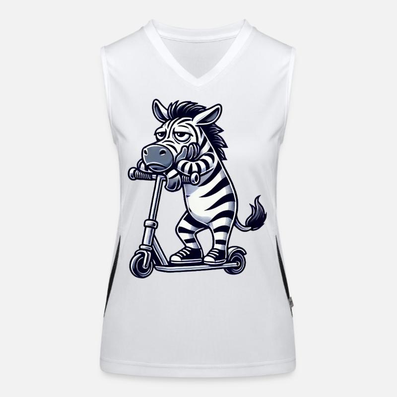 Funny Zebra Boredom Annoyed Cartoon Scooter Women's Functional Contrast Tank Top