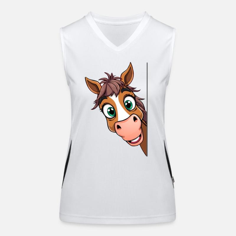 Süßes Pferd schaut hervor: Cartoon Tier Design Funktionelles Kontrast-Tank Top für Frauen