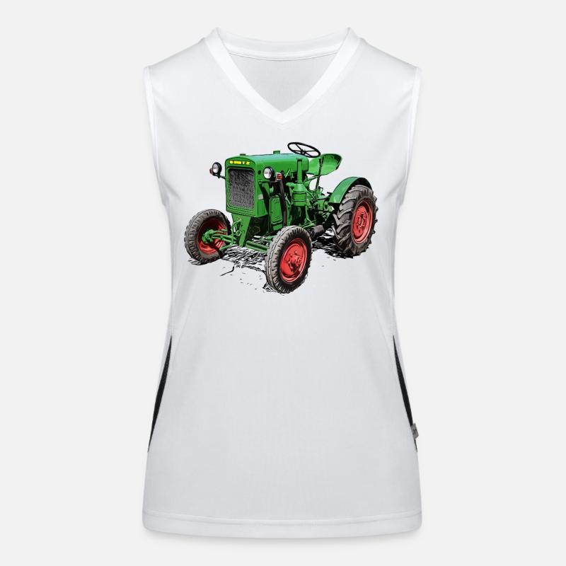 Grüner Oldtimer-Traktor Funktionelles Kontrast-Tank Top für Frauen