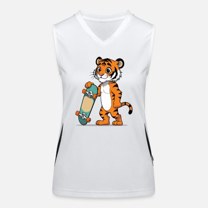 Artistic tiger with skateboard Women's Functional Contrast Tank Top