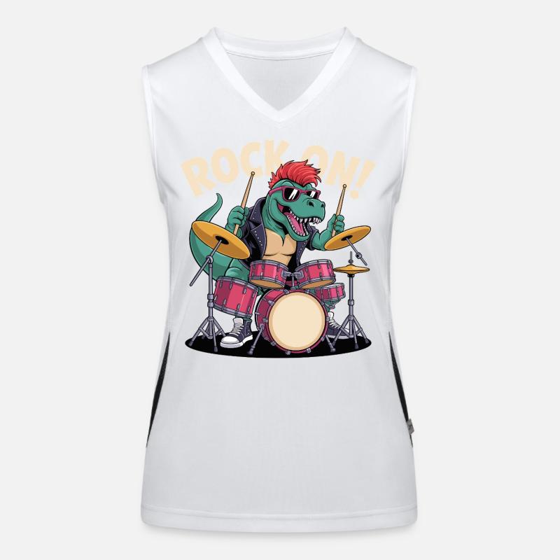 Punk Rock T-Rex Dinosaurier Schlagzeuger - Percussion Funktionelles Kontrast-Tank Top für Frauen