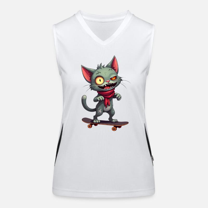 Creepy Skateboard Cat Women's Functional Contrast Tank Top