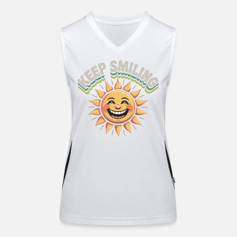 Graphique de soleil souriant avec message Débardeur respirant contrasté Femme