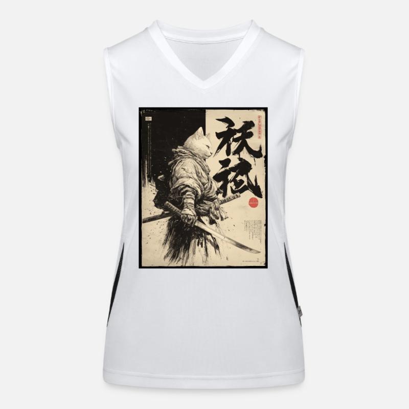 Samurai Katze, Japanischer Krieger & Kämpfer Funktionelles Kontrast-Tank Top für Frauen
