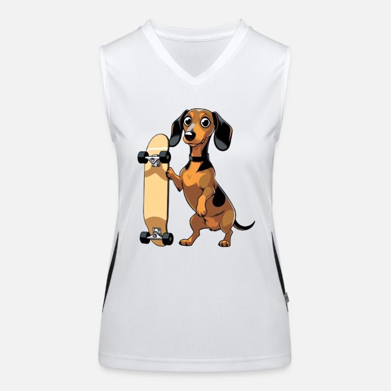 Dackel mit Skateboard Design Funktionelles Kontrast-Tank Top für Frauen