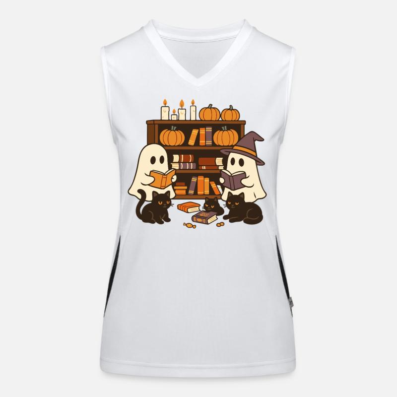 Halloween ghosts read books Women's Functional Contrast Tank Top