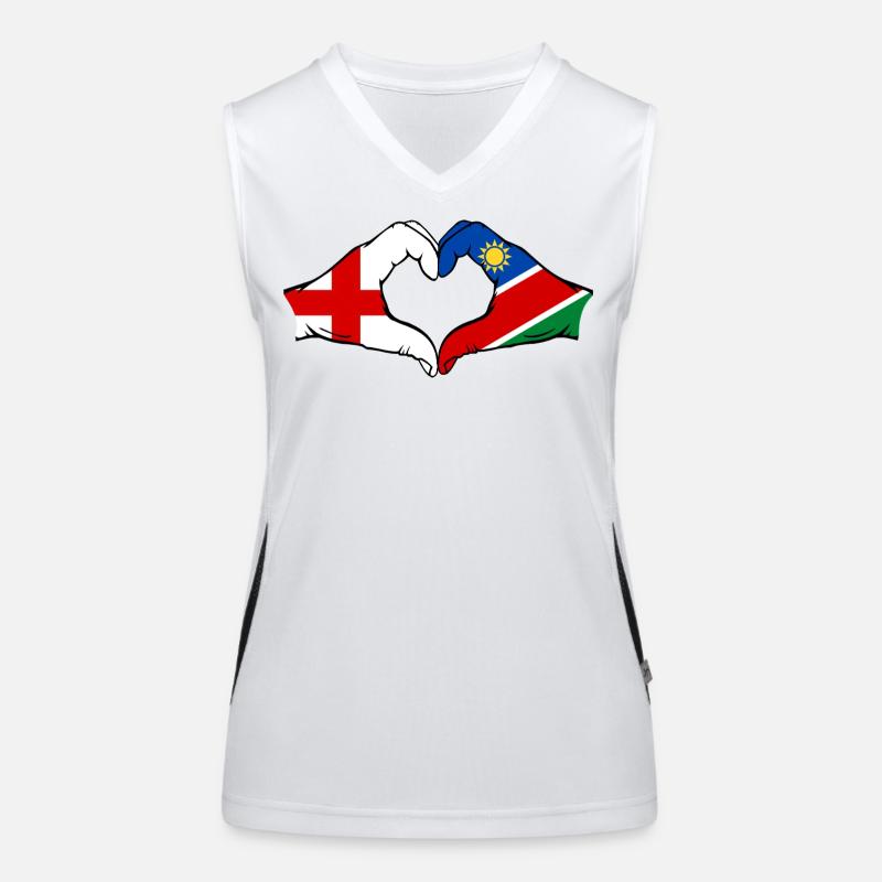 England Namibia Flagge Hände Herz Funktionelles Kontrast-Tank Top für Frauen