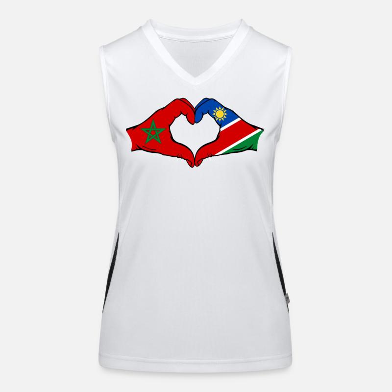 Maroc Namibie drapeau mains coeur forme Débardeur respirant contrasté Femme