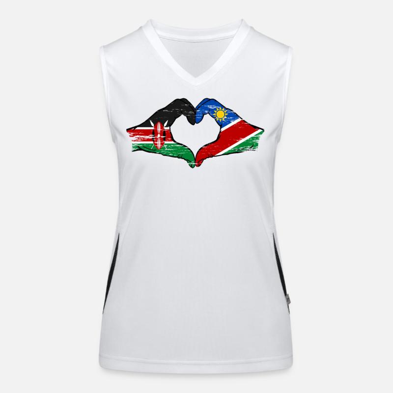 Kenya Namibia Flag Hands Heart Shape used Women's Functional Contrast Tank Top