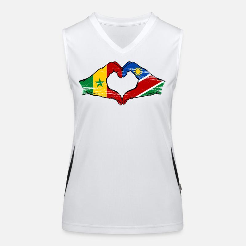 Senegal Namibia Flag Hands Heart Shape Used Women's Functional Contrast Tank Top