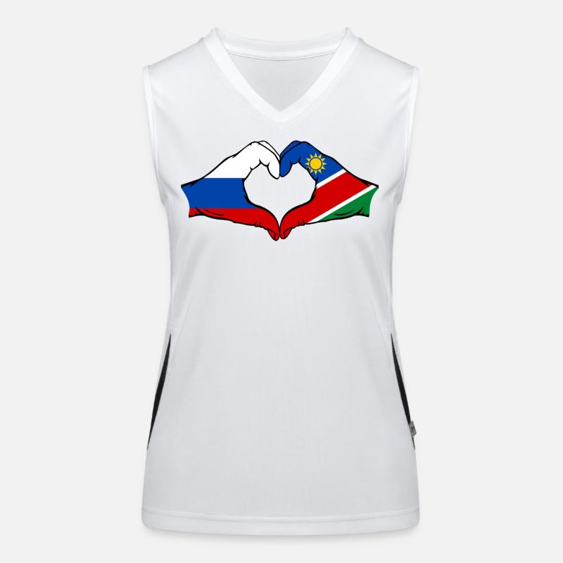 Russia Namibia flag hands heart shape Women's Functional Contrast Tank Top