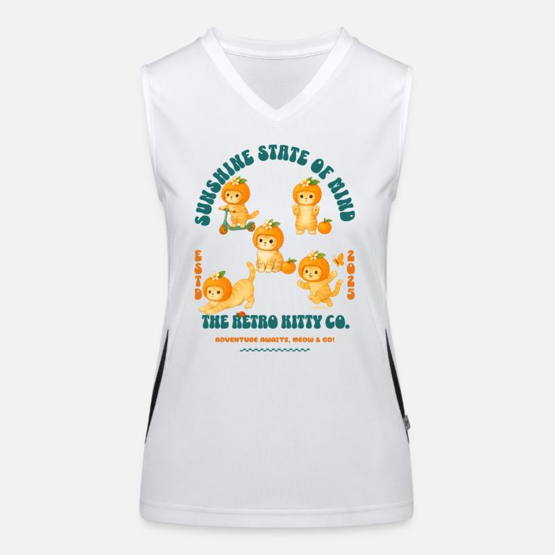 Orange Harlequin Kittens Design and Citrus Pattern Women's Functional Contrast Tank Top