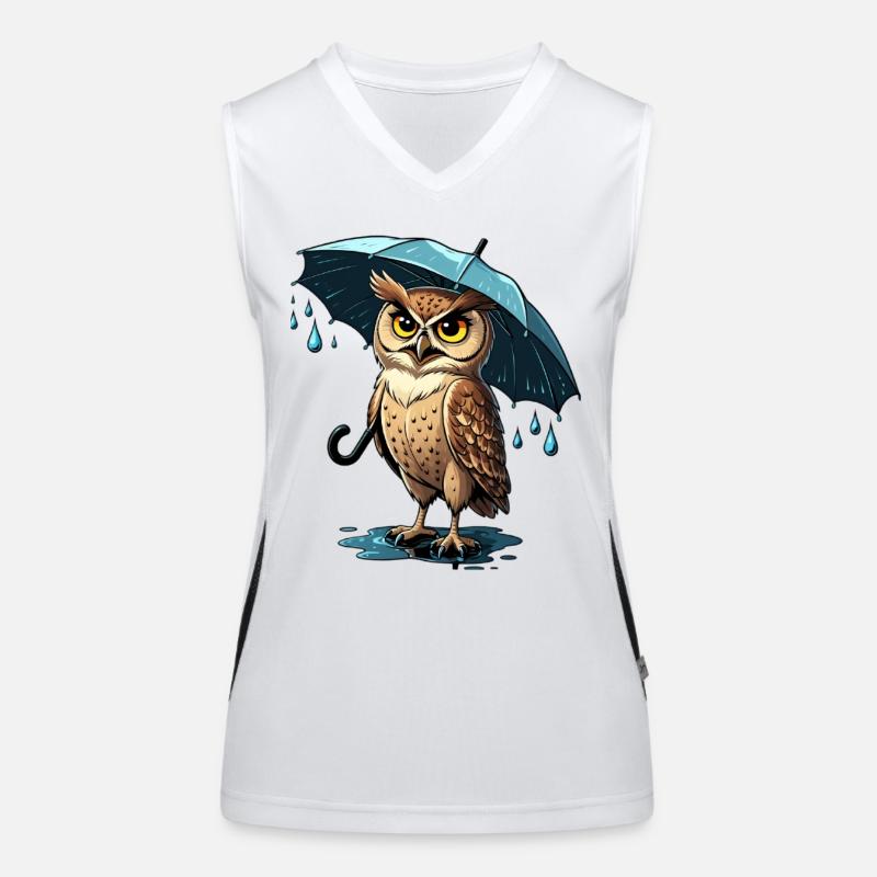 Powerful owl rain with umbrella Women's Functional Contrast Tank Top