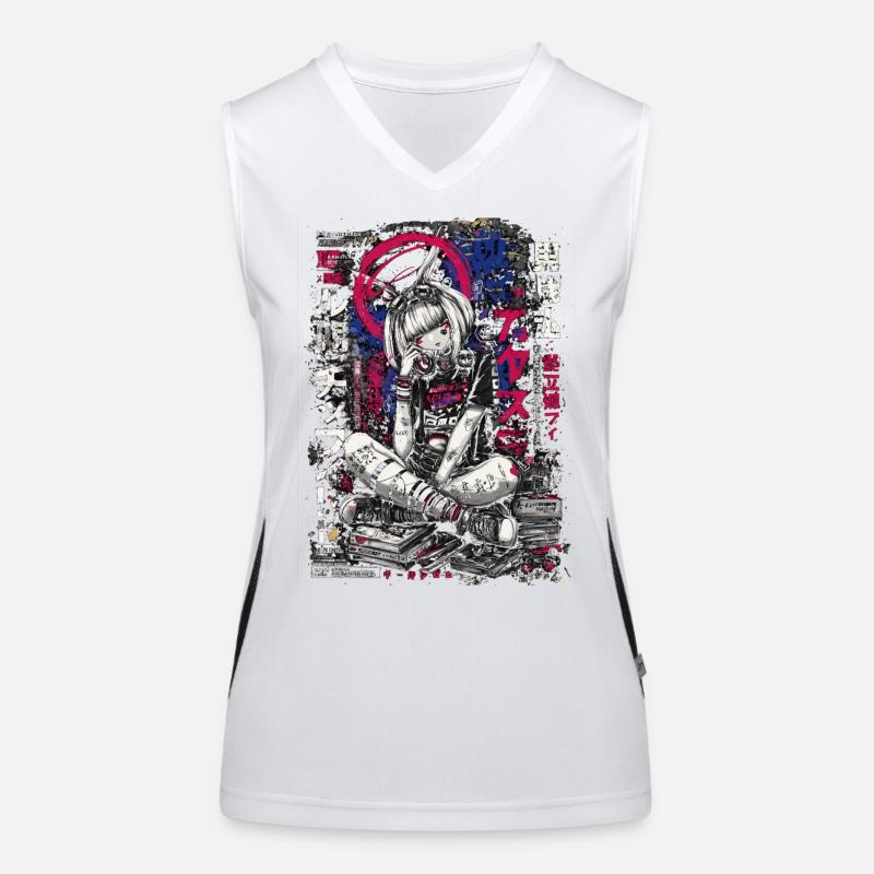 Cyberpunk Mädchen mit Graffiti-Design Funktionelles Kontrast-Tank Top für Frauen