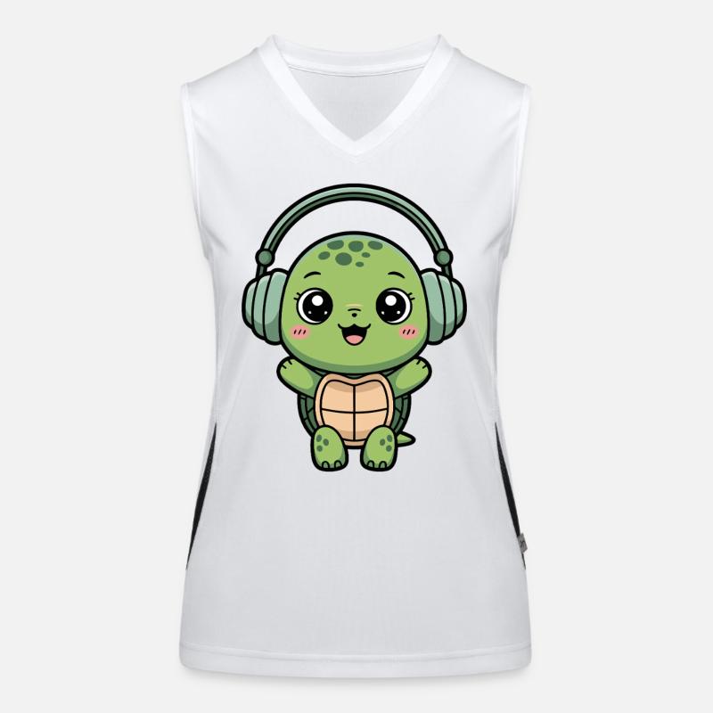 Niedliche Schildkröte Mit Kopfhörern Funktionelles Kontrast-Tank Top für Frauen