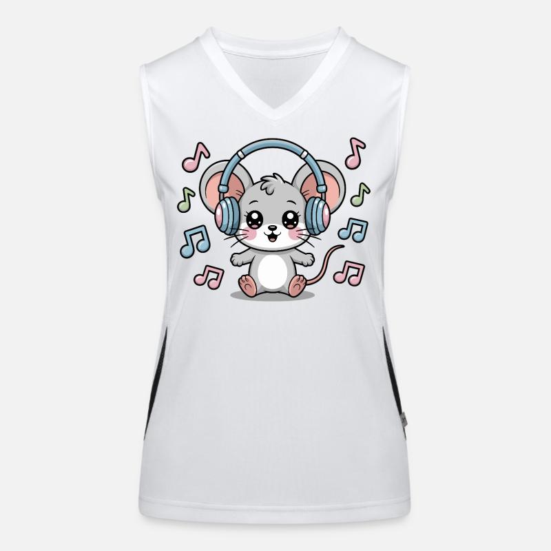 Cute mouse with headphones and music notes Women's Functional Contrast Tank Top