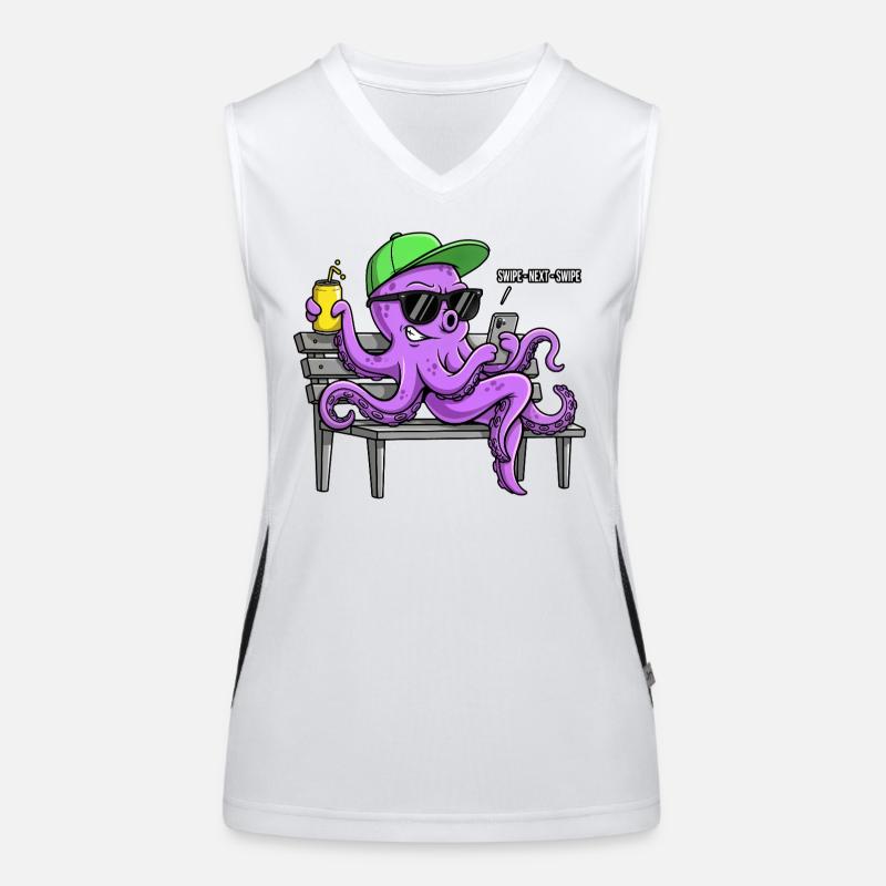 Funny octopus with smartphone Women's Functional Contrast Tank Top