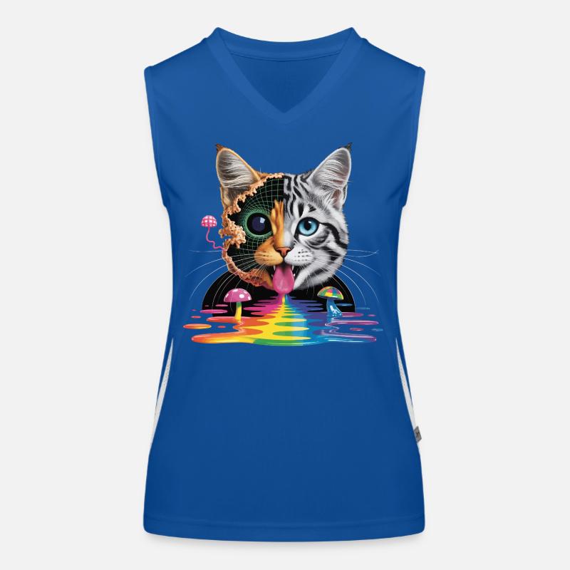 Surreal Cat Half-Glitch Design Women's Functional Contrast Tank Top