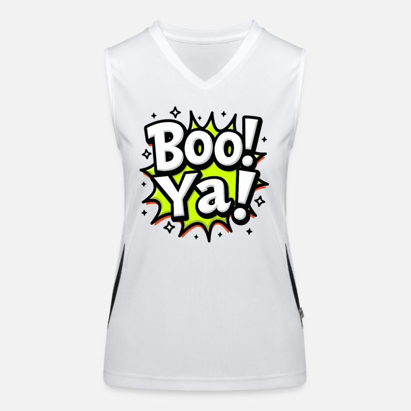 BOO YA! - Funny Halloween Comic Saying Women's Functional Contrast Tank Top
