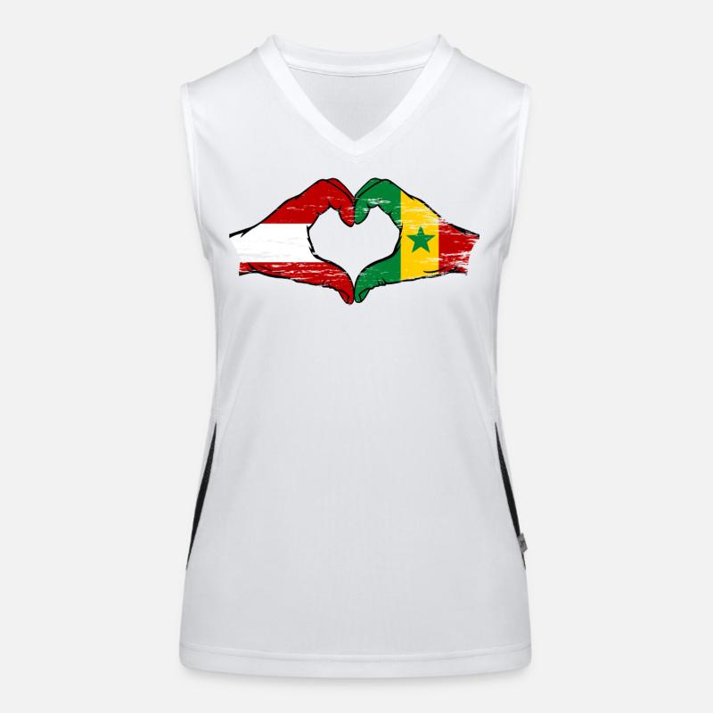 Drapeau Autriche Sénégal Mains Forme de cœur Utilisé Débardeur respirant contrasté Femme